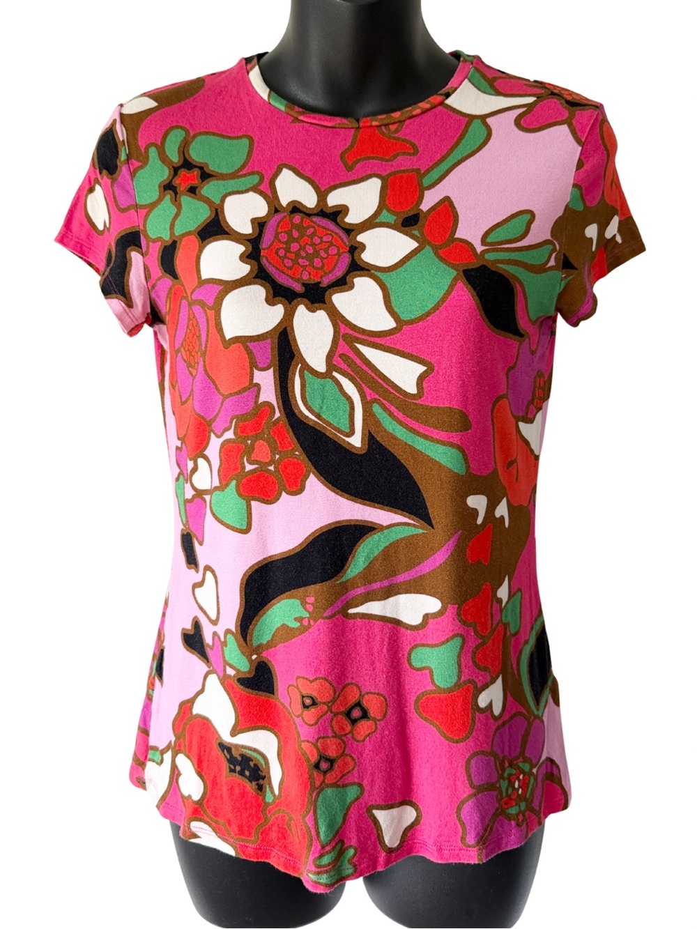 Ted Baker London Bevilin Pinata Pink Retro Floral Short Sleeve Top Womens Size 2